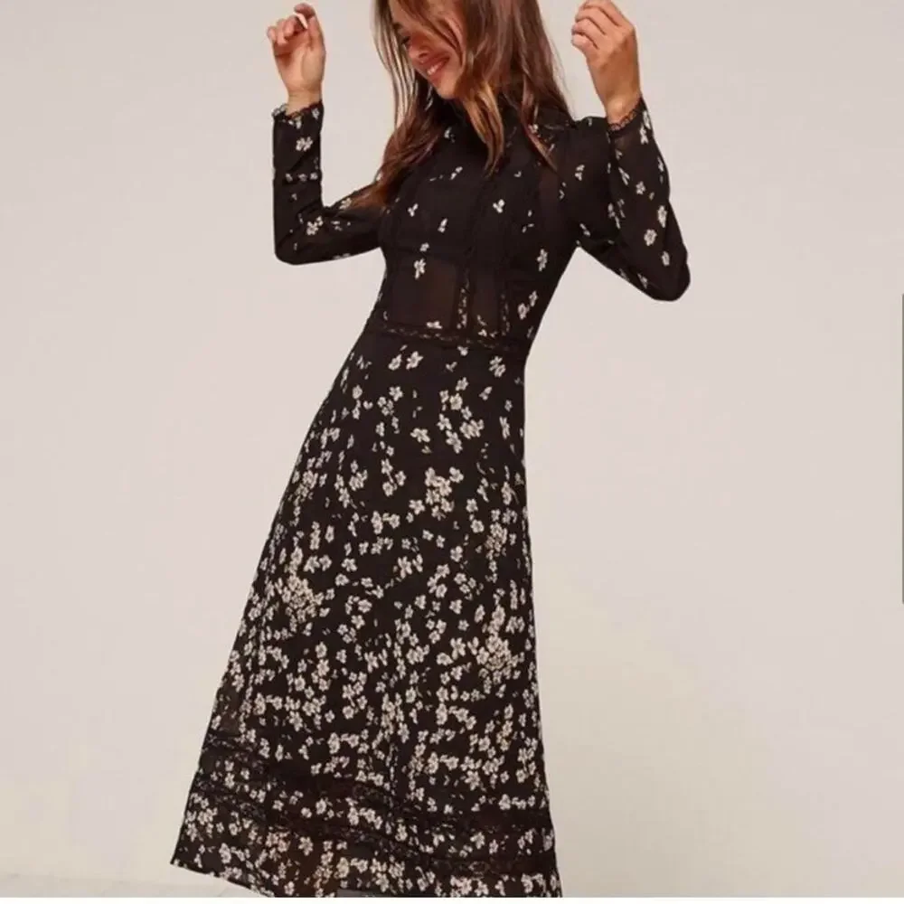 Reformation Natalia Lace Trim Midi Dress - Picture 2 of 12
